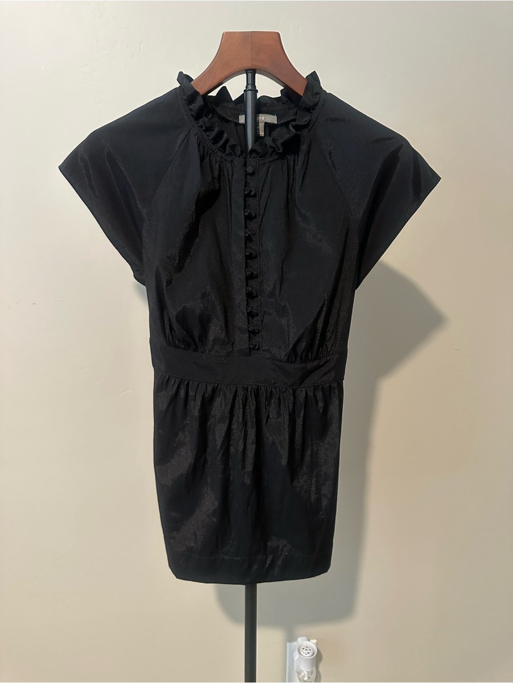 Apt. 9 Black Ruffled Collar Cap-Sleeve Mini Dress